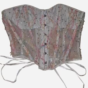 Sheer Mesh Sequin Lace Up Corset Top Women’s XL